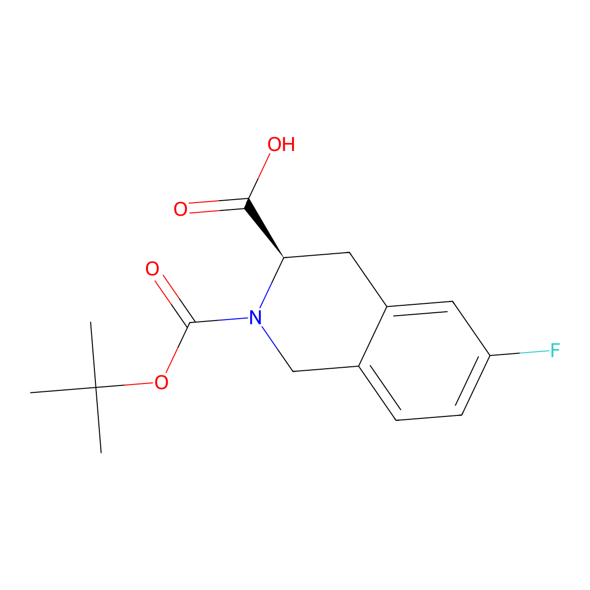 (3R)-2-((tert-butoxy)carbonyl)-6-fluoro-1,2,3,4-tetrahydroisoquinoline-3-carboxylic acid molecular structure, CAS 444892-16-4