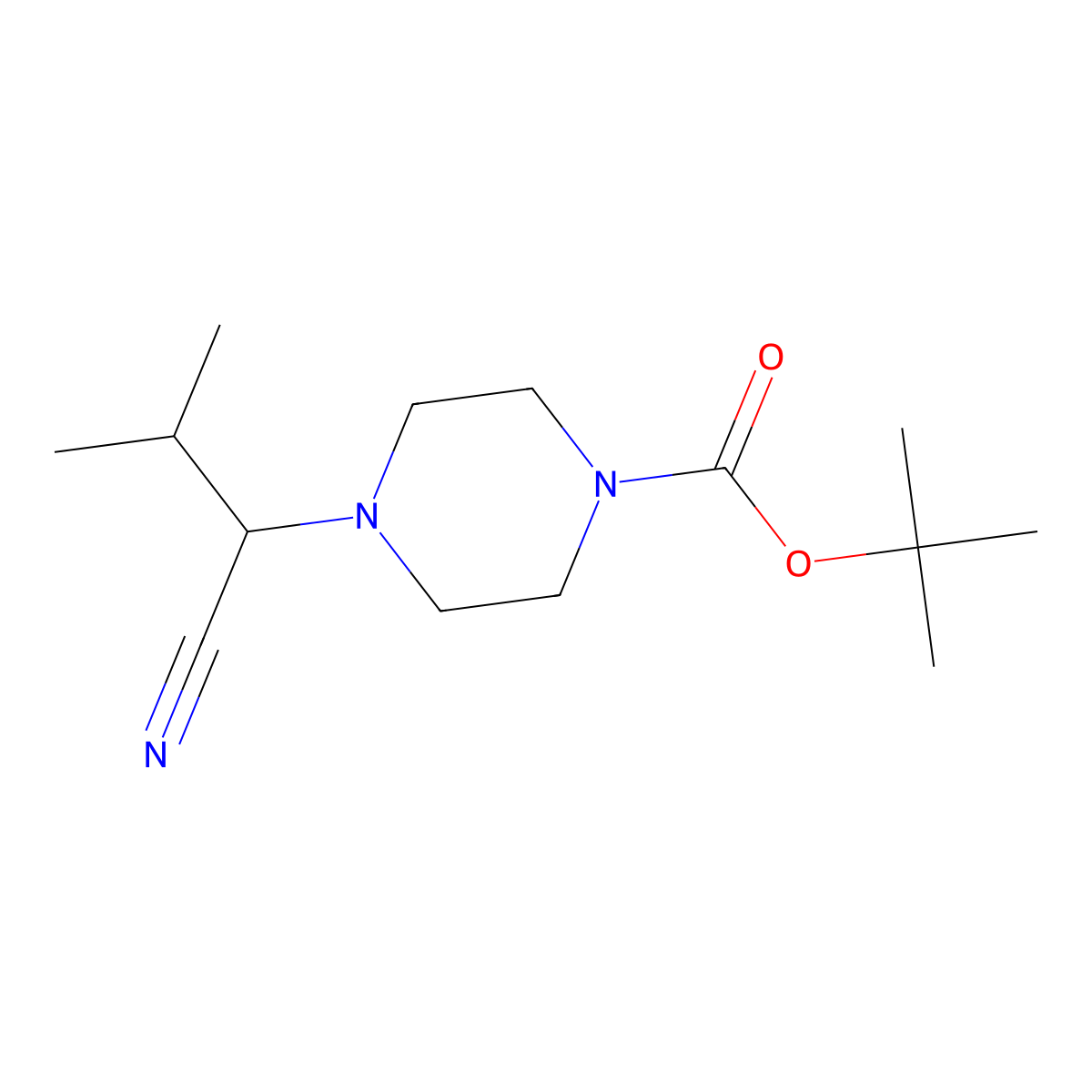 Tert-butyl 4-(1-cyano-2-methylpropyl)piperazine-1-carboxylate molecular structure, CAS 444892-39-1