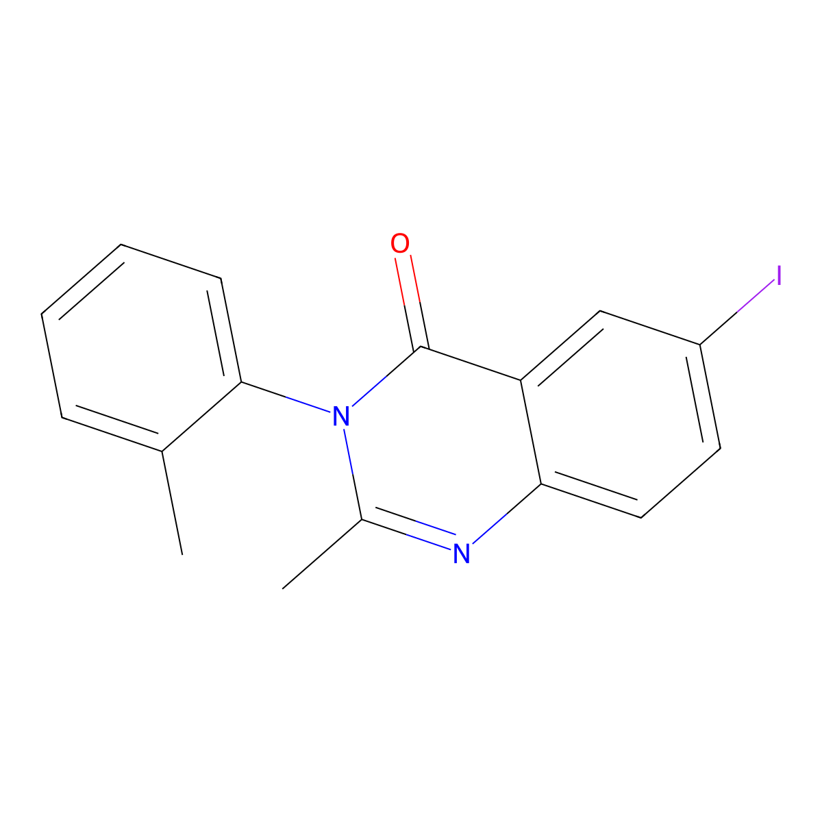4(3H)-Quinazolinone, 6-iodo-2-methyl-3-(2-methylphenyl)- molecular structure, CAS 4449-73-4