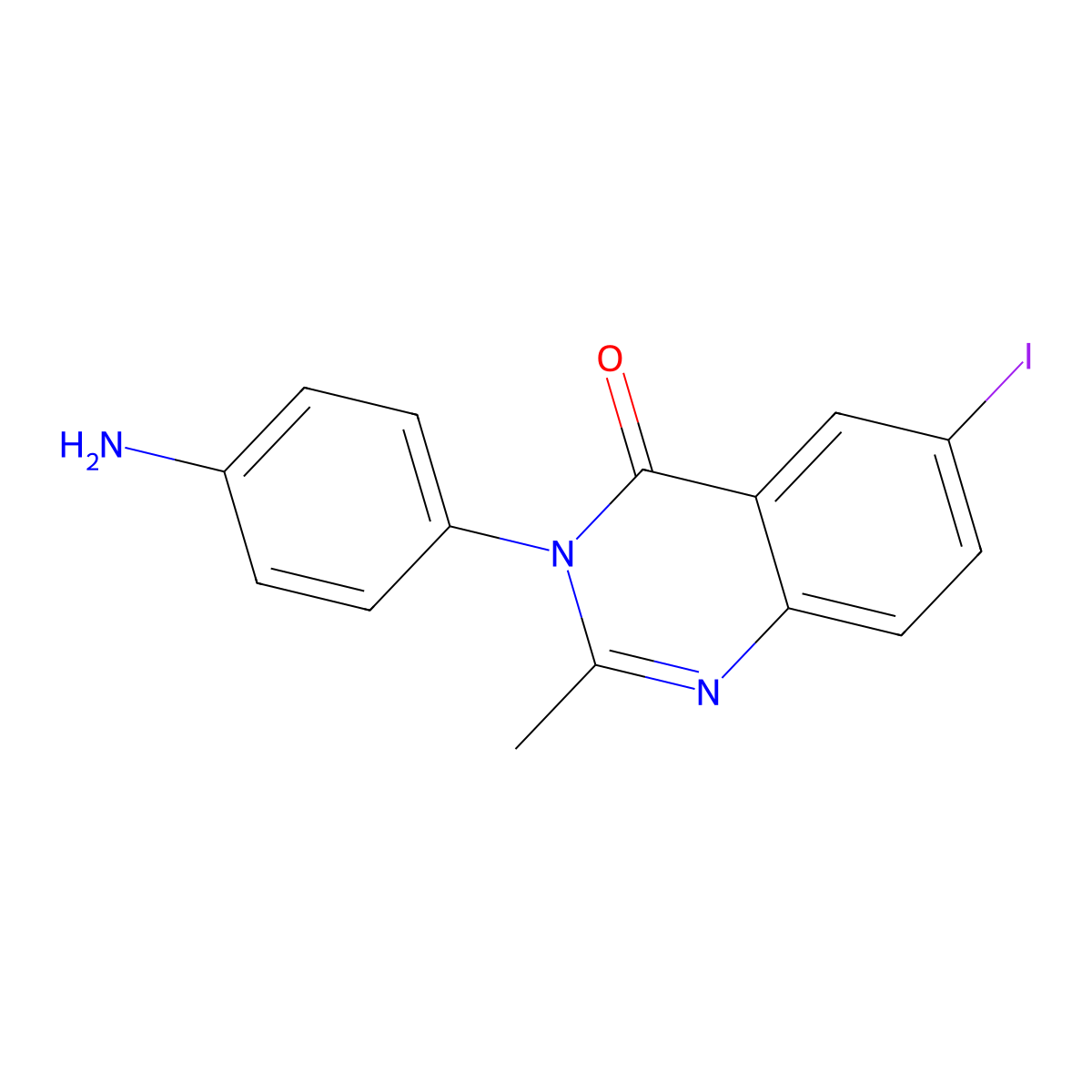 3-(4-aminophenyl)-6-iodo-2-methylquinazolin-4(3H)-one molecular structure, CAS 4449-79-0