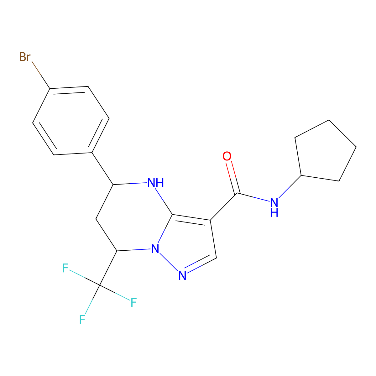 5-(4-bromophenyl)-N-cyclopentyl-7-(trifluoromethyl)-4,5,6,7-tetrahydropyrazolo[1,5-a]pyrimidine-3-carboxamide molecular structure, CAS 444904-80-7