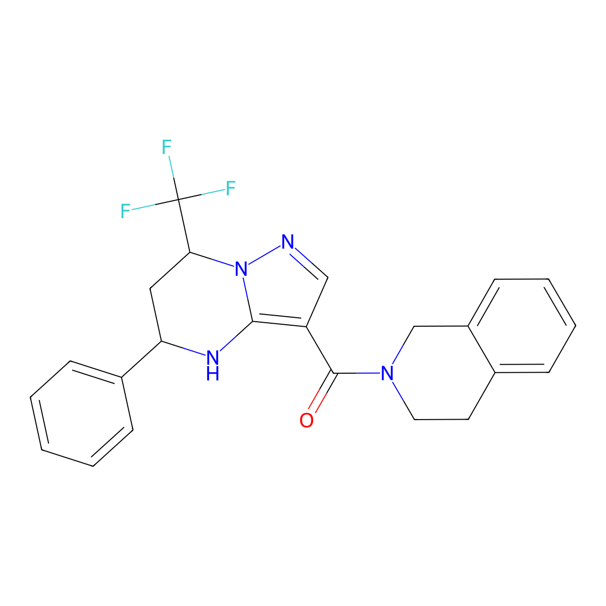 3,4-dihydroisoquinolin-2(1H)-yl[5-phenyl-7-(trifluoromethyl)-4,5,6,7-tetrahydropyrazolo[1,5-a]pyrimidin-3-yl]methanone molecular structure, CAS 444904-86-3
