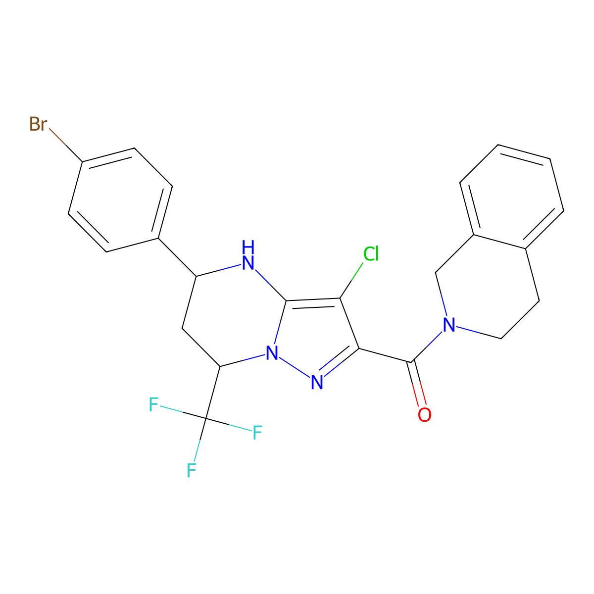2-{[5-(4-Bromophenyl)-3-chloro-7-(trifluoromethyl)-4,5,6,7-tetrahydropyrazolo[1,5-a]pyrimidin-2-yl]carbonyl}-1,2,3,4-tetrahydroisoquinoline molecular structure, CAS 444904-89-6
