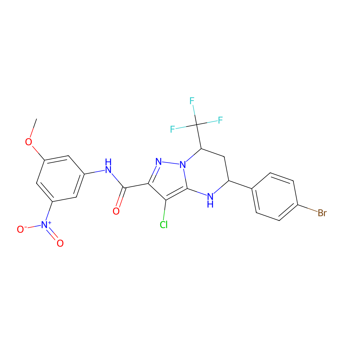 5-(4-bromophenyl)-3-chloro-N-(3-methoxy-5-nitrophenyl)-7-(trifluoromethyl)-4,5,6,7-tetrahydropyrazolo[1,5-a]pyrimidine-2-carboxamide molecular structure, CAS 444904-96-5