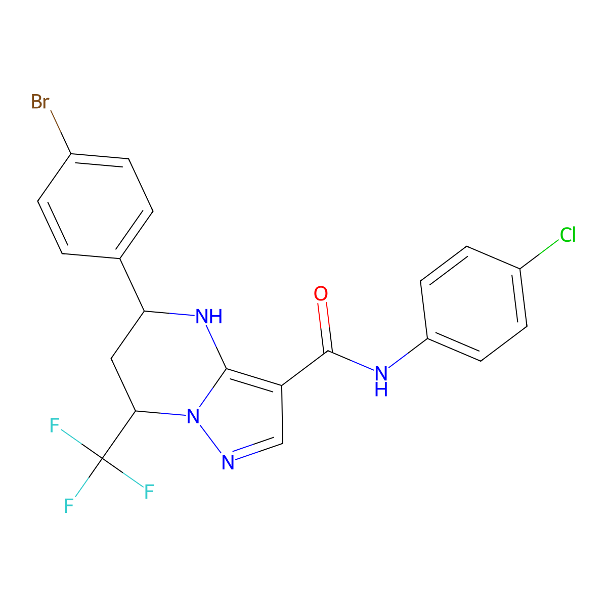 5-(4-bromophenyl)-N-(4-chlorophenyl)-7-(trifluoromethyl)-4,5,6,7-tetrahydropyrazolo[1,5-a]pyrimidine-3-carboxamide molecular structure, CAS 444904-99-8