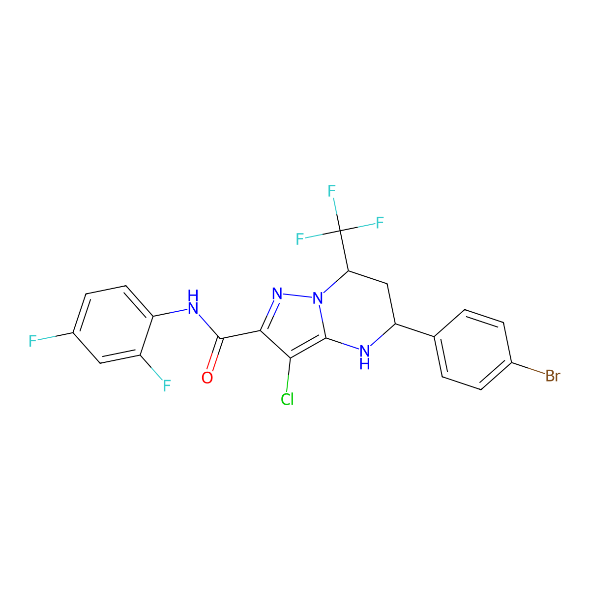 5-(4-bromophenyl)-3-chloro-N-(2,4-difluorophenyl)-7-(trifluoromethyl)-4,5,6,7-tetrahydropyrazolo[1,5-a]pyrimidine-2-carboxamide molecular structure, CAS 444905-02-6