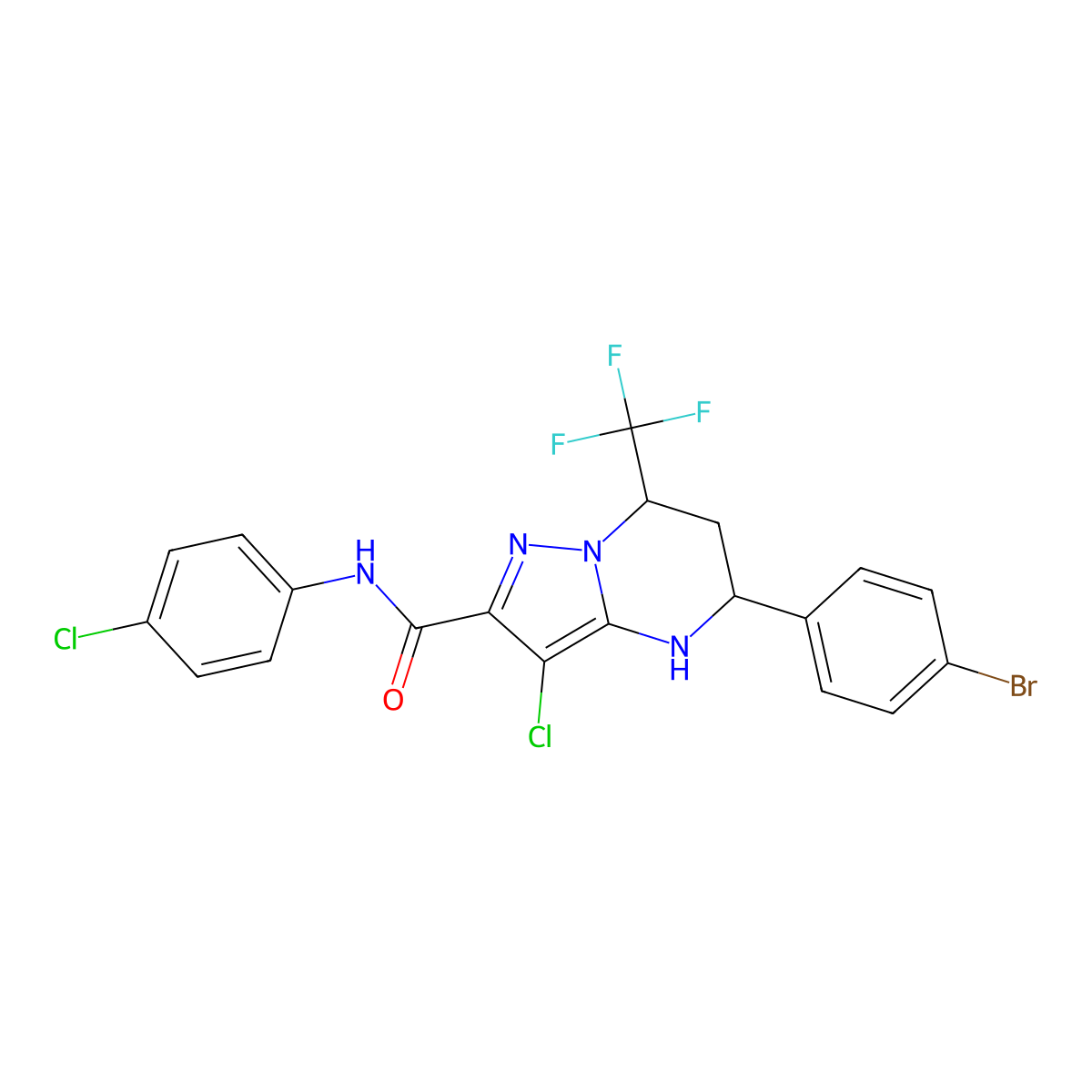 5-(4-bromophenyl)-3-chloro-N-(4-chlorophenyl)-7-(trifluoromethyl)-4,5,6,7-tetrahydropyrazolo[1,5-a]pyrimidine-2-carboxamide molecular structure, CAS 444905-03-7