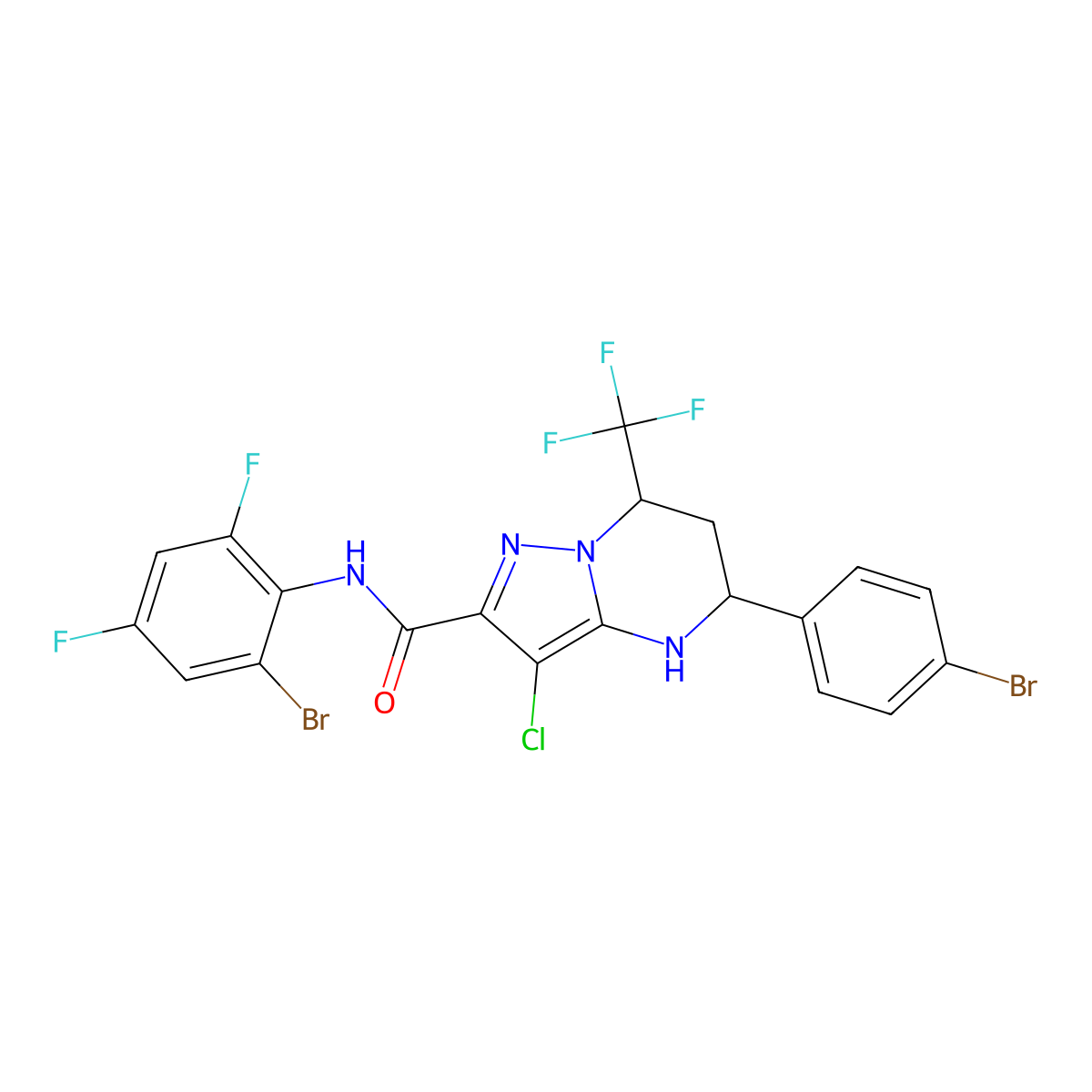 N-(2-bromo-4,6-difluorophenyl)-5-(4-bromophenyl)-3-chloro-7-(trifluoromethyl)-4,5,6,7-tetrahydropyrazolo[1,5-a]pyrimidine-2-carboxamide molecular structure, CAS 444905-09-3