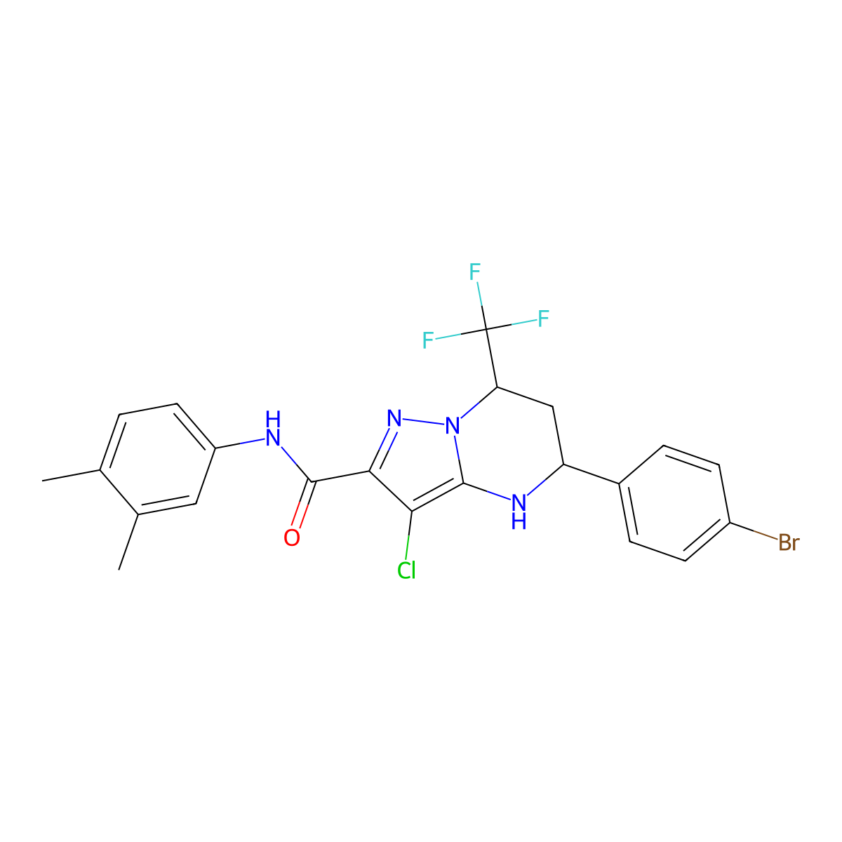 5-(4-bromophenyl)-3-chloro-N-(3,4-dimethylphenyl)-7-(trifluoromethyl)-4,5,6,7-tetrahydropyrazolo[1,5-a]pyrimidine-2-carboxamide molecular structure, CAS 444905-12-8