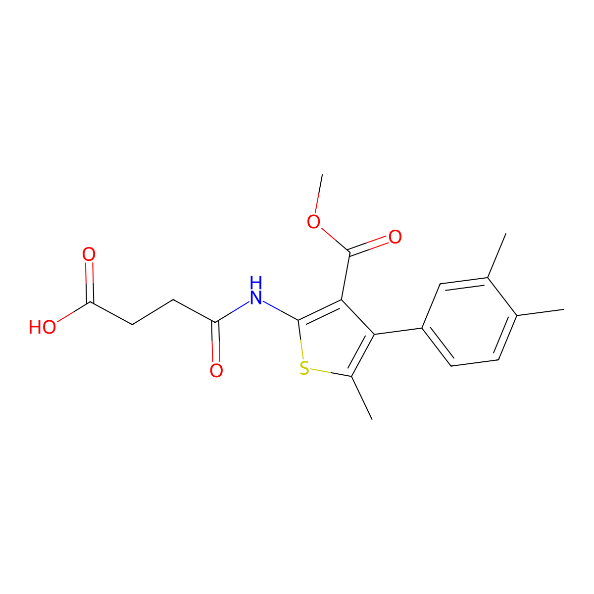3-Thiophenecarboxylic acid, 2-[(3-carboxy-1-oxopropyl)amino]-4-(3,4-dimethylphenyl)-5-methyl-, 3-methyl ester molecular structure, CAS 444905-27-5