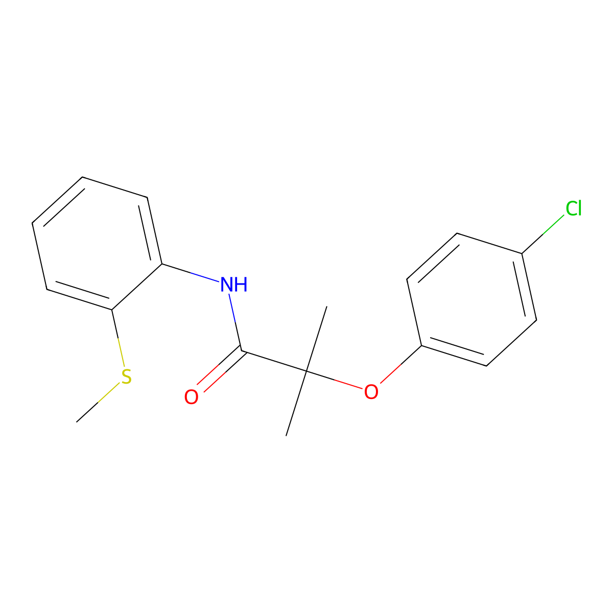 2-(4-chlorophenoxy)-2-methyl-N-[2-(methylsulfanyl)phenyl]propanamide molecular structure, CAS 444905-32-2