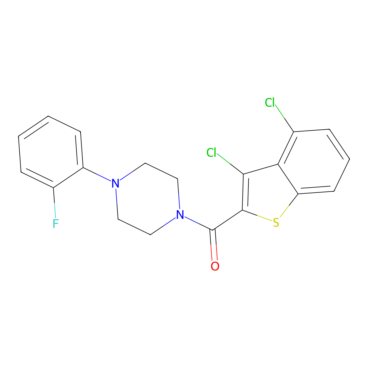 (3,4-Dichloro-1-benzothiophen-2-yl)-[4-(2-fluorophenyl)piperazin-1-yl]methanone molecular structure, CAS 444905-35-5