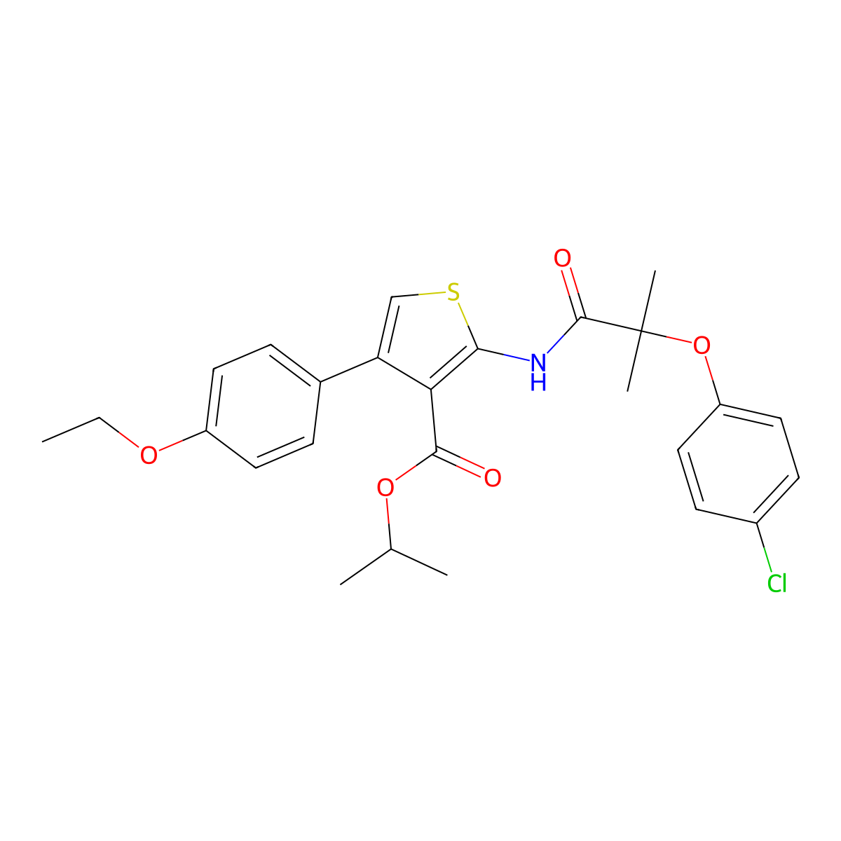 1-Methylethyl 2-((2-(4-chlorophenoxy)-2-methyl-1-oxopropyl)amino)-4-(4-ethoxyphenyl)-3-thiophenecarboxylate molecular structure, CAS 444905-38-8