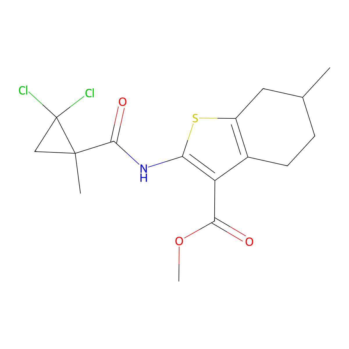 Methyl 2-{[(2,2-dichloro-1-methylcyclopropyl)carbonyl]amino}-6-methyl-4,5,6,7-tetrahydro-1-benzothiophene-3-carboxylate molecular structure, CAS 444905-39-9
