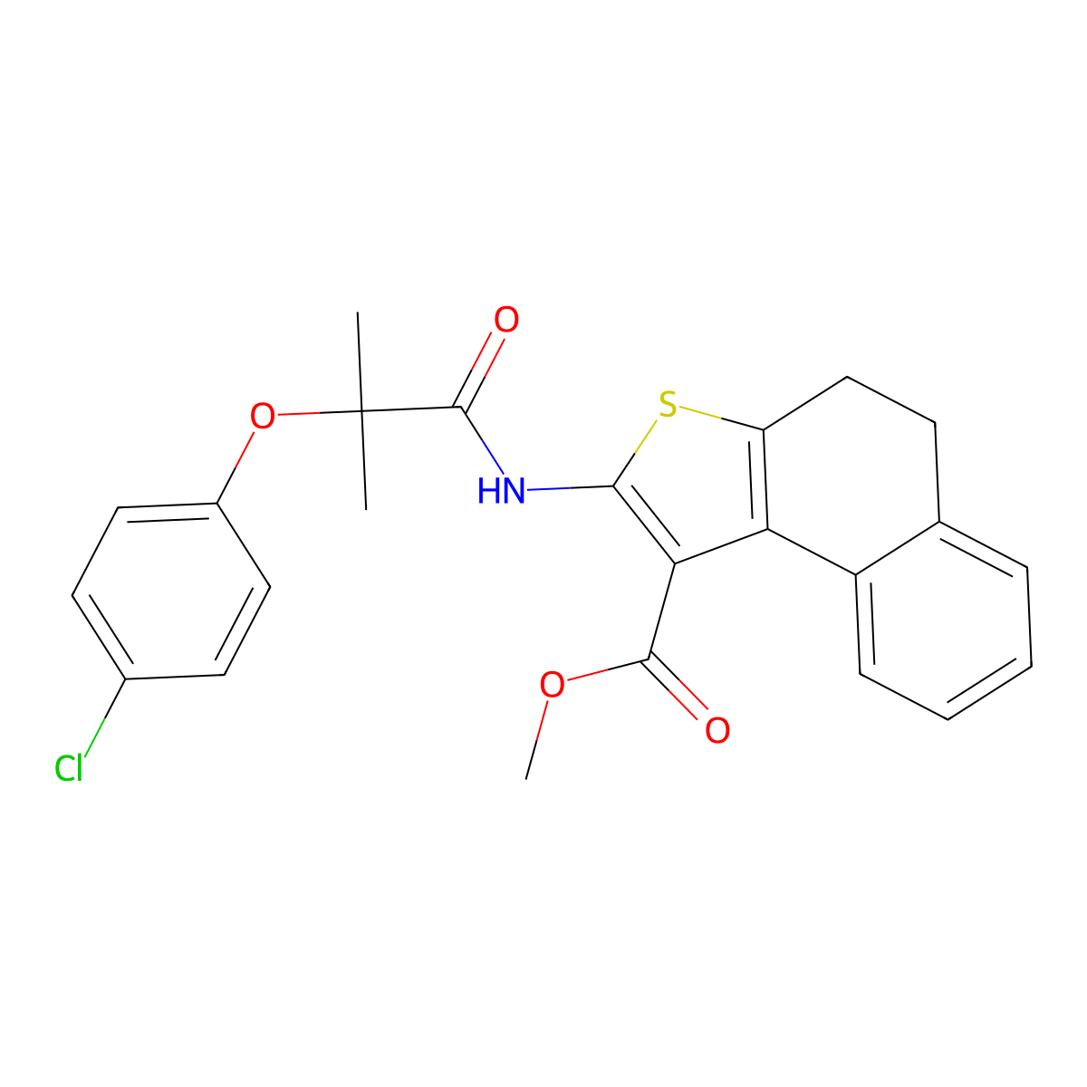 Methyl 2-[[2-(4-chlorophenoxy)-2-methylpropanoyl]amino]-4,5-dihydrobenzo[e][1]benzothiole-1-carboxylate molecular structure, CAS 444905-45-7