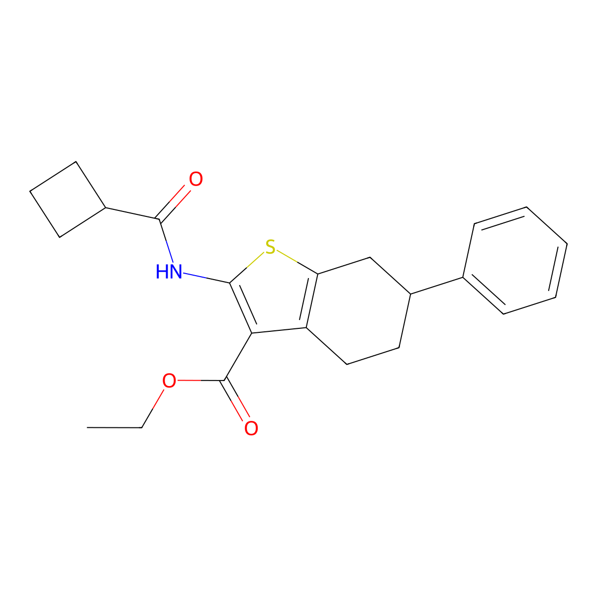 Ethyl 2-[(cyclobutylcarbonyl)amino]-6-phenyl-4,5,6,7-tetrahydro-1-benzothiophene-3-carboxylate molecular structure, CAS 444905-57-1