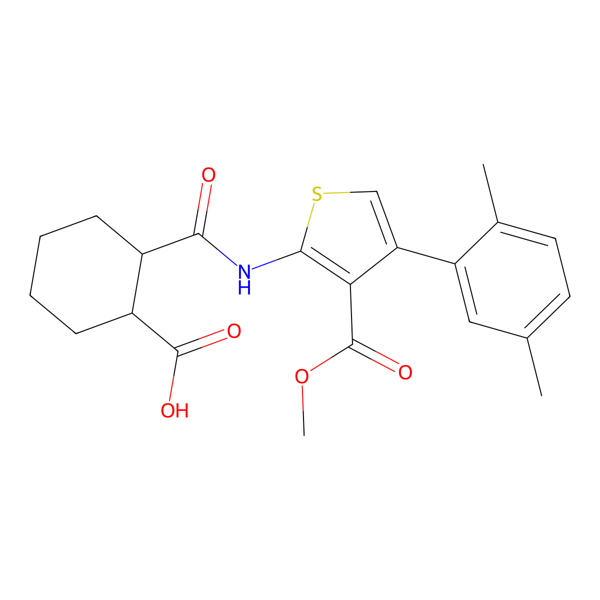 2-{[4-(2,5-Dimethylphenyl)-3-(methoxycarbonyl)thiophen-2-yl]carbamoyl}cyclohexanecarboxylic acid molecular structure, CAS 444905-60-6