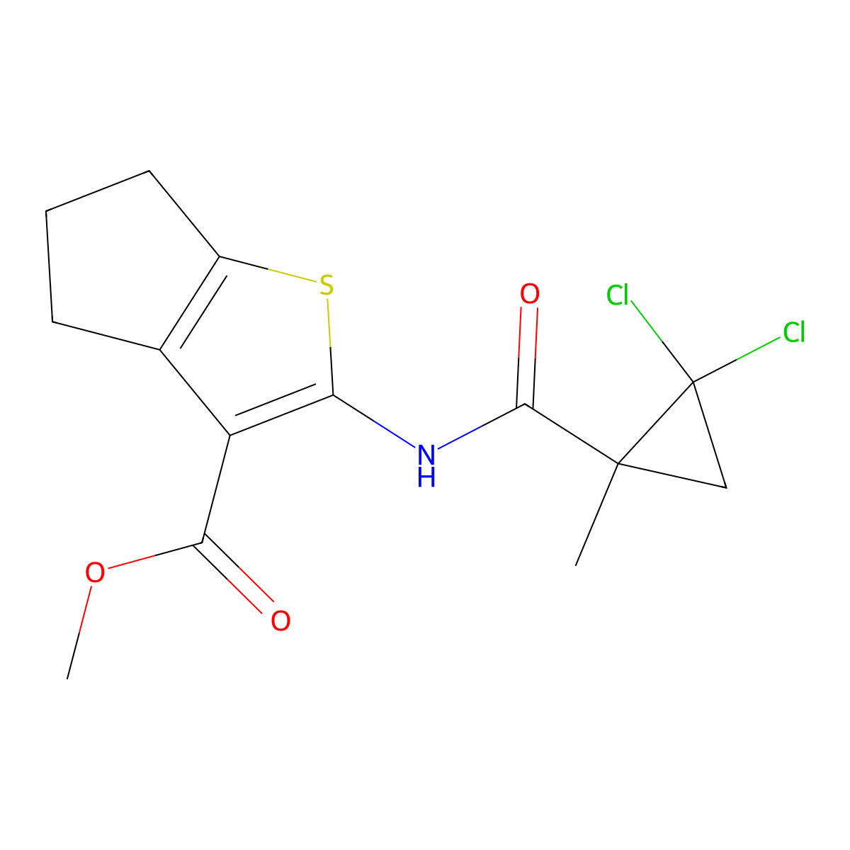 methyl 2-{[(2,2-dichloro-1-methylcyclopropyl)carbonyl]amino}-5,6-dihydro-4H-cyclopenta[b]thiophene-3-carboxylate molecular structure, CAS 444905-68-4