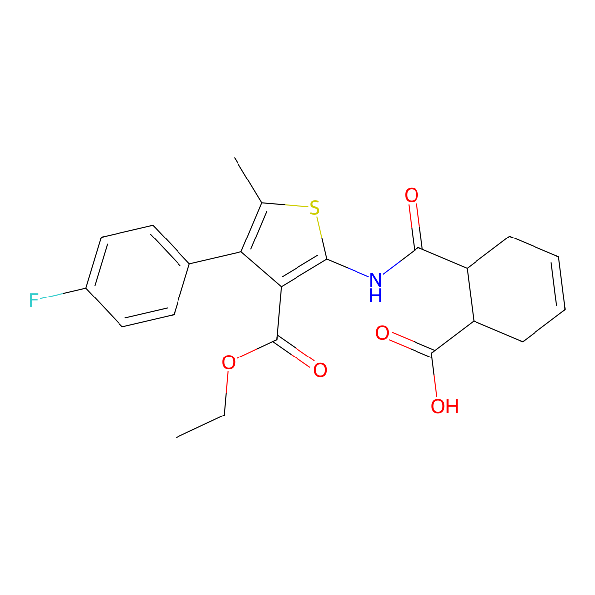 6-{[3-(Ethoxycarbonyl)-4-(4-fluorophenyl)-5-methylthiophen-2-yl]carbamoyl}cyclohex-3-ene-1-carboxylic acid molecular structure, CAS 444905-71-9