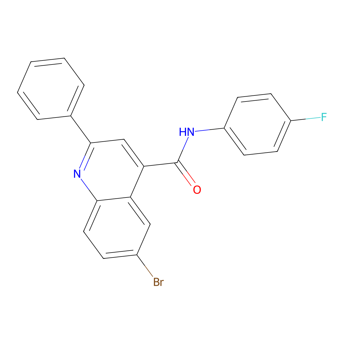 6-bromo-N-(4-fluorophenyl)-2-phenylquinoline-4-carboxamide molecular structure, CAS 444905-75-3