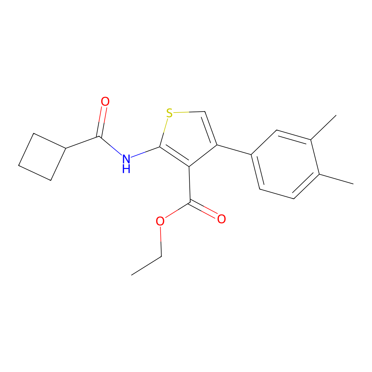 Ethyl 2-[(cyclobutylcarbonyl)amino]-4-(3,4-dimethylphenyl)-3-thiophenecarboxylate molecular structure, CAS 444905-83-3