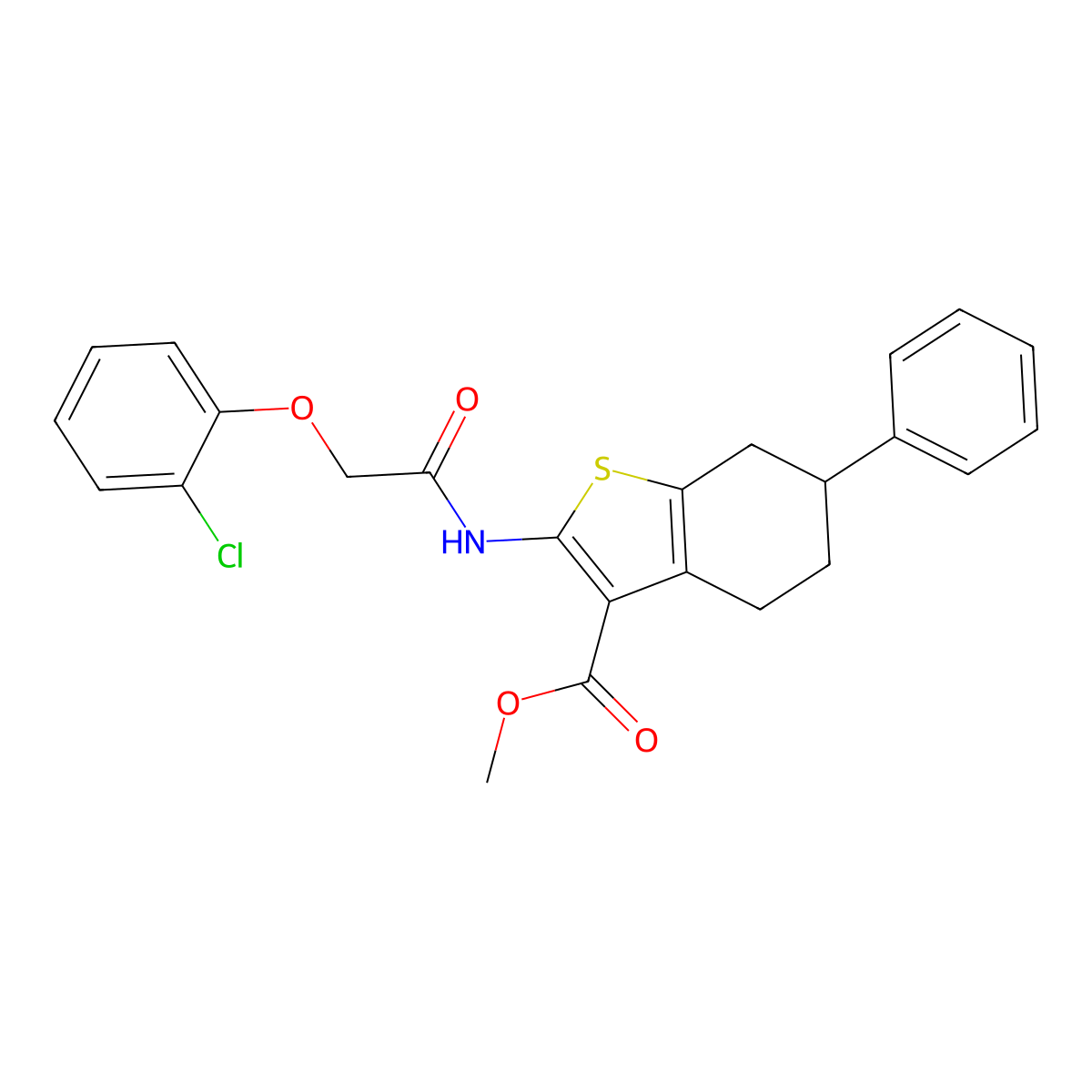 Methyl 2-{[(2-chlorophenoxy)acetyl]amino}-6-phenyl-4,5,6,7-tetrahydro-1-benzothiophene-3-carboxylate molecular structure, CAS 444905-86-6