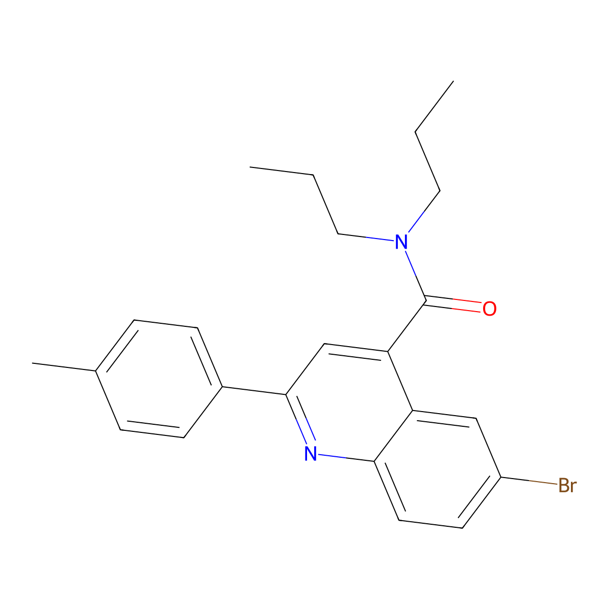 6-bromo-2-(4-methylphenyl)-N,N-dipropyl-4-quinolinecarboxamide molecular structure, CAS 444905-87-7