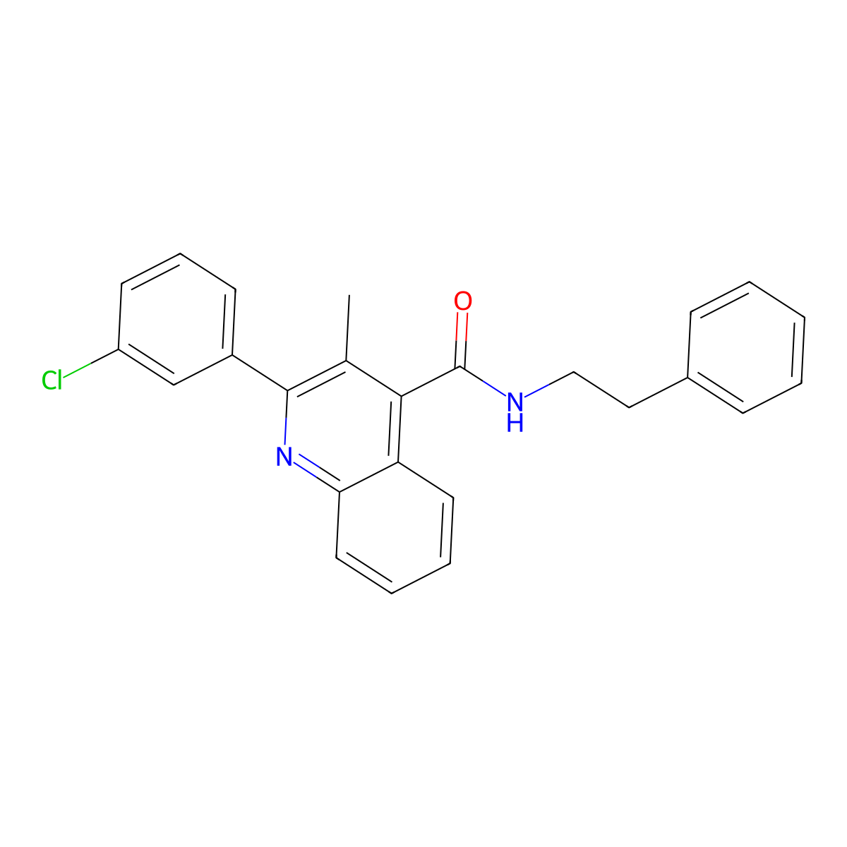 2-(3-chlorophenyl)-3-methyl-N-(2-phenylethyl)quinoline-4-carboxamide molecular structure, CAS 444906-07-4
