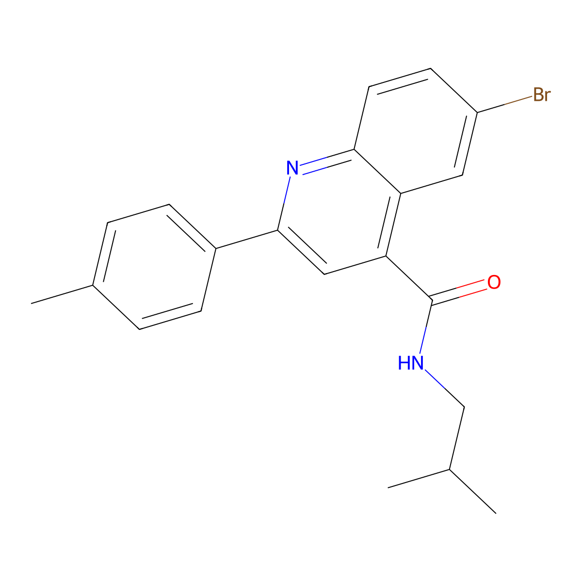 6-bromo-N-isobutyl-2-(4-methylphenyl)-4-quinolinecarboxamide molecular structure, CAS 444906-41-6