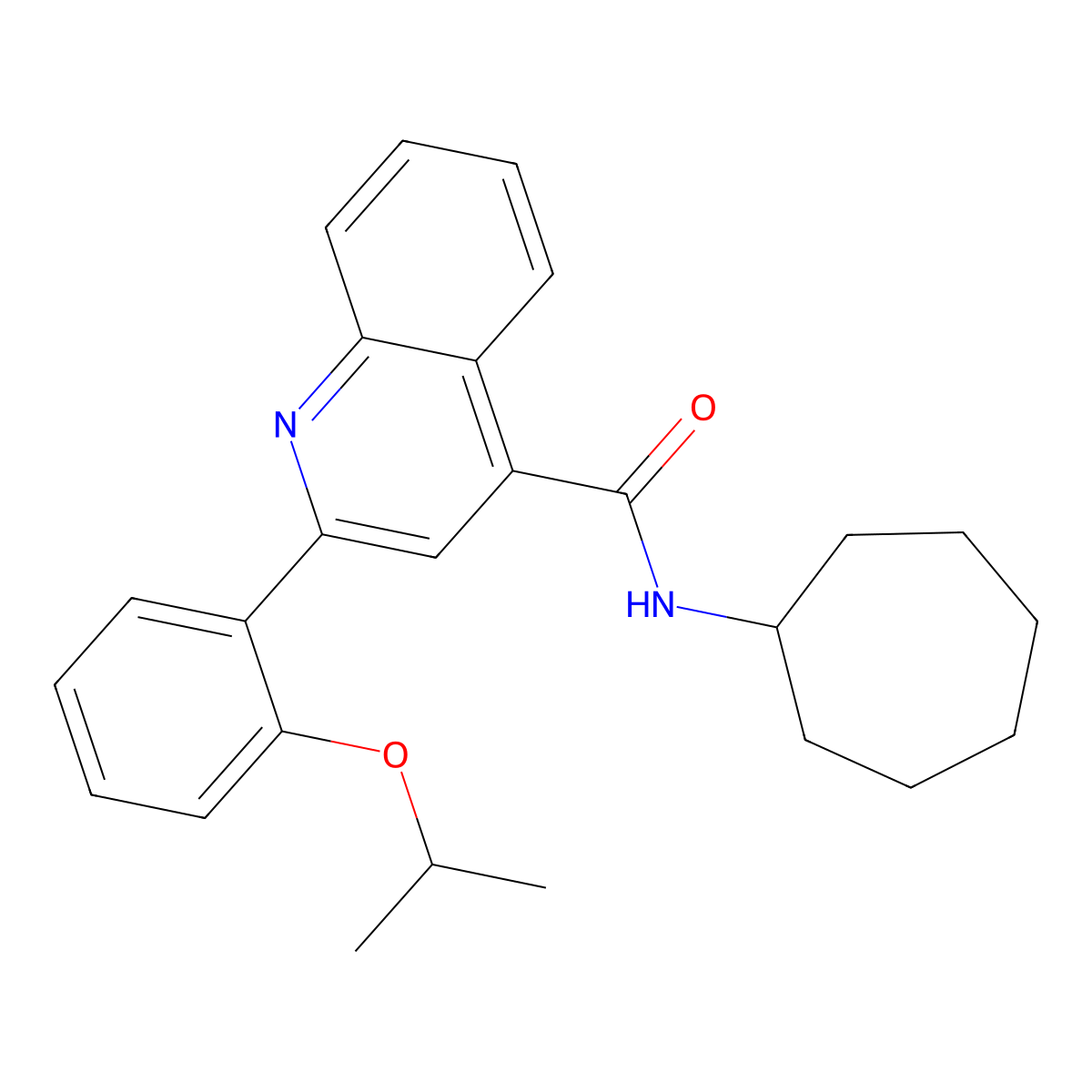 N-cycloheptyl-2-(2-isopropoxyphenyl)quinoline-4-carboxamide molecular structure, CAS 444906-47-2