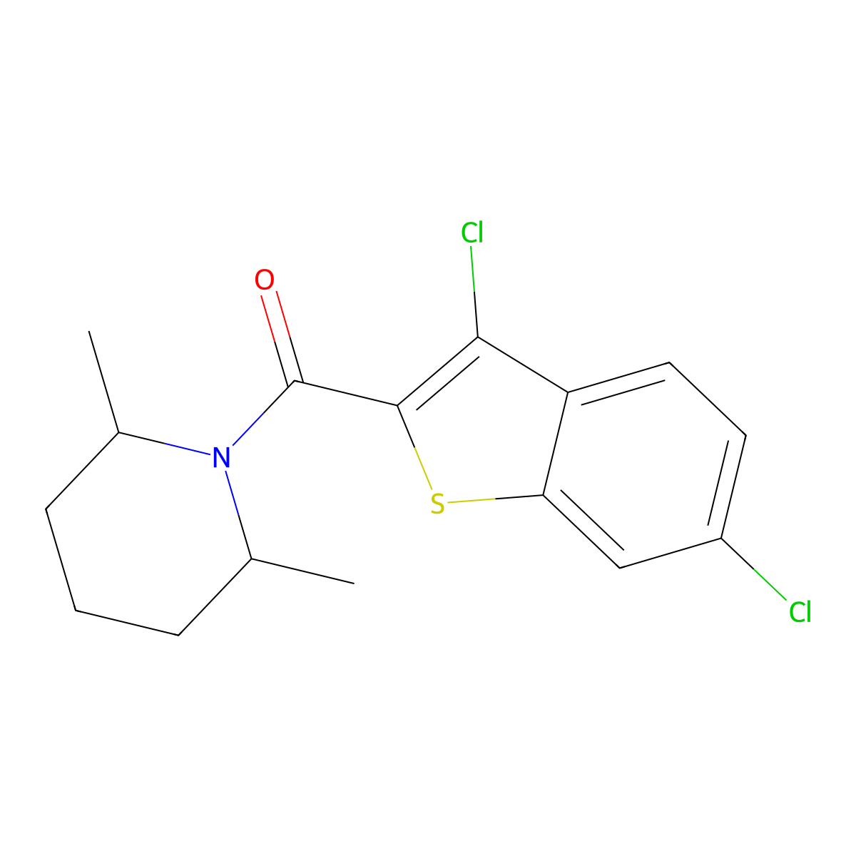 (3,6-Dichloro-1-benzothiophen-2-yl)(2,6-dimethylpiperidin-1-yl)methanone molecular structure, CAS 444906-48-3