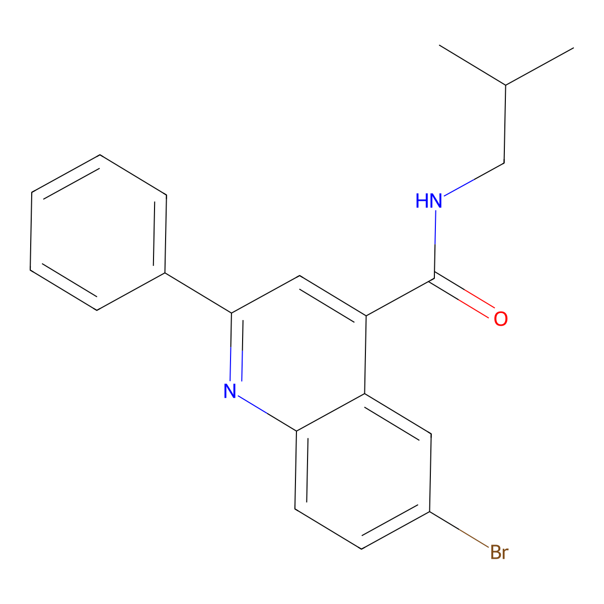 6-bromo-N-(2-methylpropyl)-2-phenylquinoline-4-carboxamide molecular structure, CAS 444906-59-6