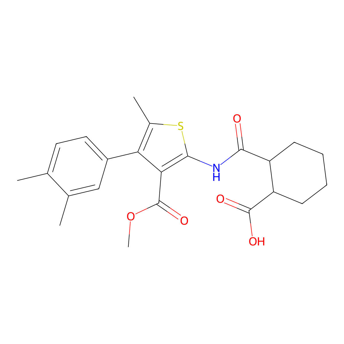 2-{[4-(3,4-Dimethylphenyl)-3-(methoxycarbonyl)-5-methylthiophen-2-yl]carbamoyl}cyclohexanecarboxylic acid molecular structure, CAS 444906-62-1