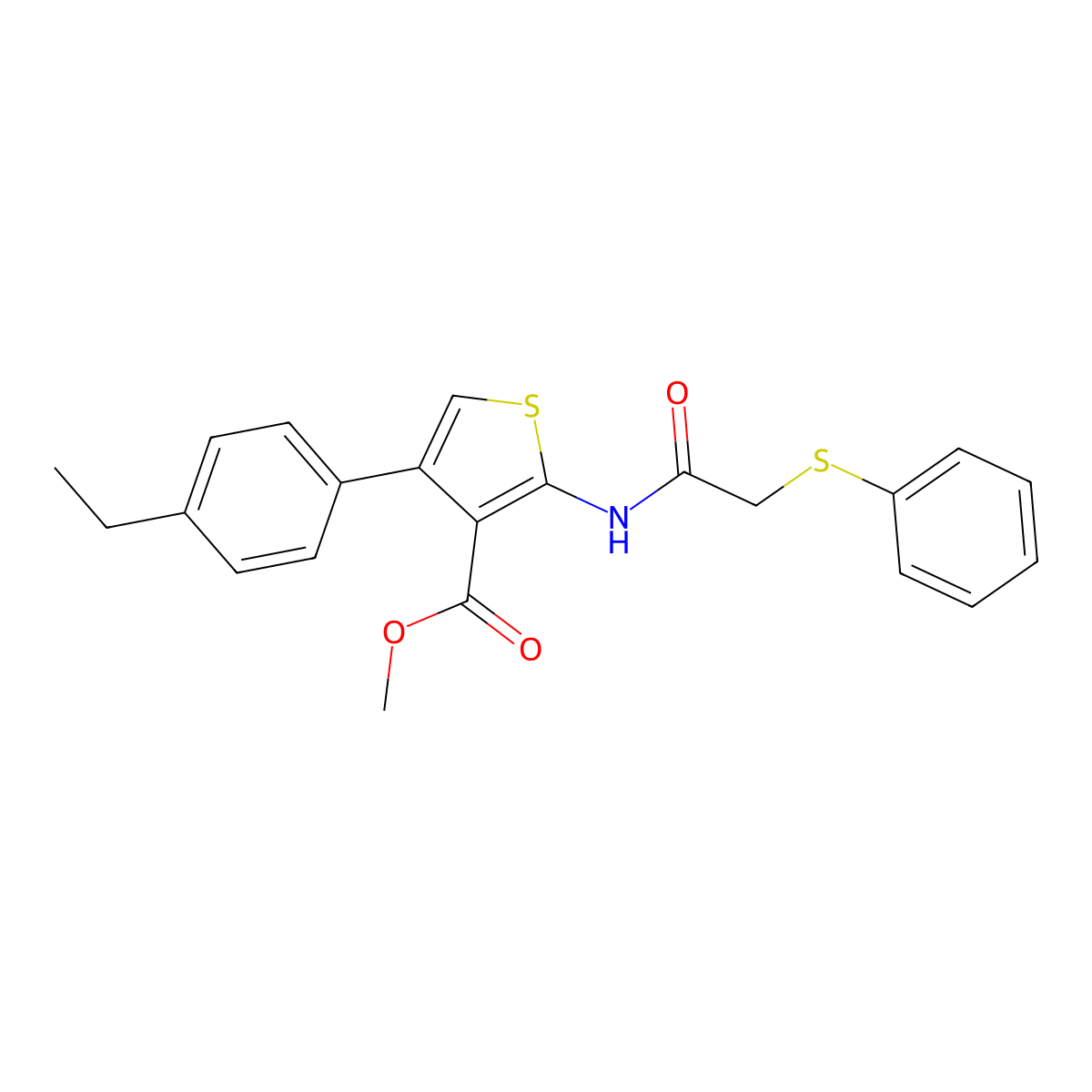 Methyl 4-(4-ethylphenyl)-2-[(2-phenylsulfanylacetyl)amino]thiophene-3-carboxylate molecular structure, CAS 444906-71-2