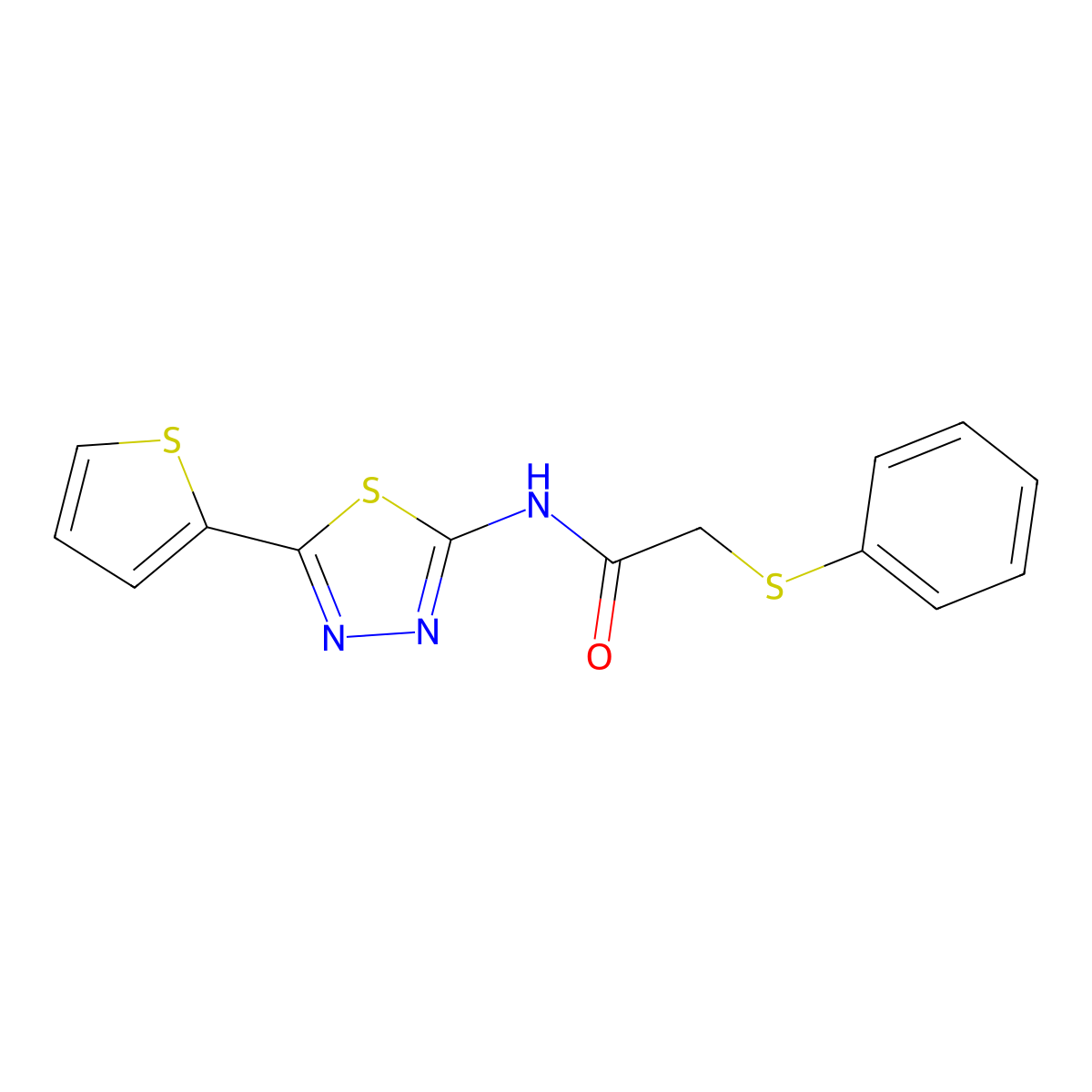 2-phenylsulfanyl-N-(5-thiophen-2-yl-1,3,4-thiadiazol-2-yl)acetamide molecular structure, CAS 444906-73-4