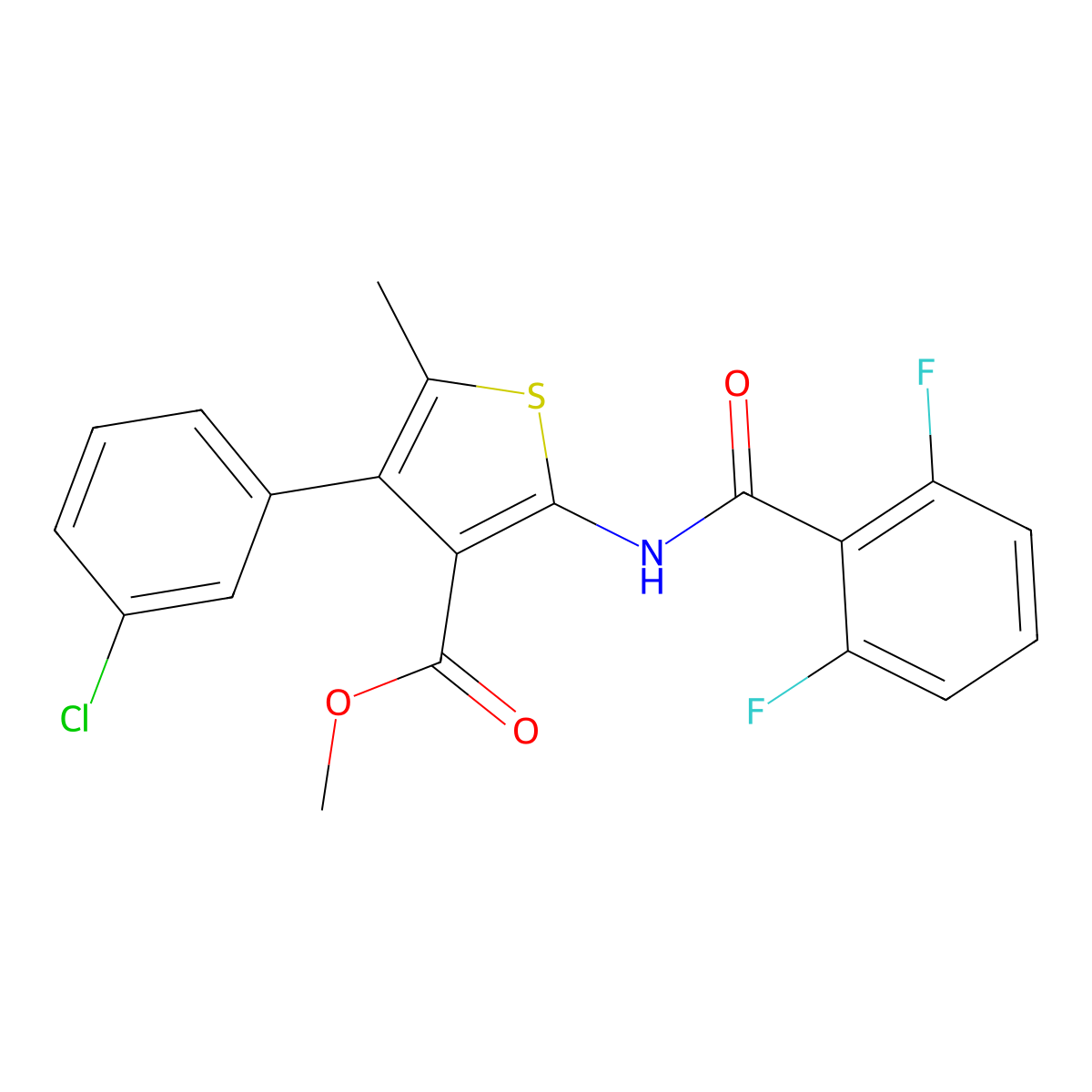Methyl 4-(3-chlorophenyl)-2-[(2,6-difluorobenzoyl)amino]-5-methylthiophene-3-carboxylate molecular structure, CAS 444906-77-8