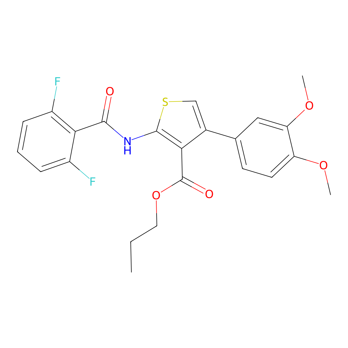 Propyl 2-[(2,6-difluorobenzoyl)amino]-4-(3,4-dimethoxyphenyl)-3-thiophenecarboxylate molecular structure, CAS 444906-82-5