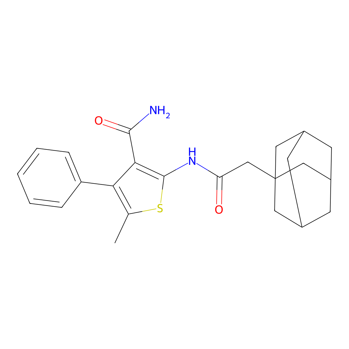 2-[[2-(1-Adamantyl)acetyl]amino]-5-methyl-4-phenylthiophene-3-carboxamide molecular structure, CAS 444907-00-0