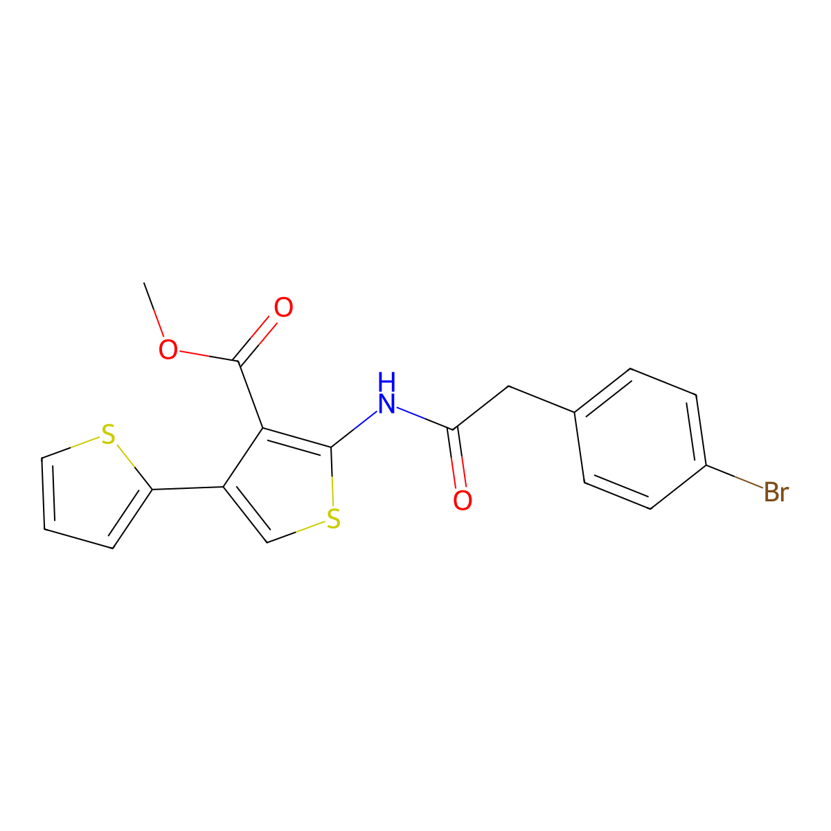 Methyl 2-[[2-(4-bromophenyl)acetyl]amino]-4-thiophen-2-ylthiophene-3-carboxylate molecular structure, CAS 444907-03-3