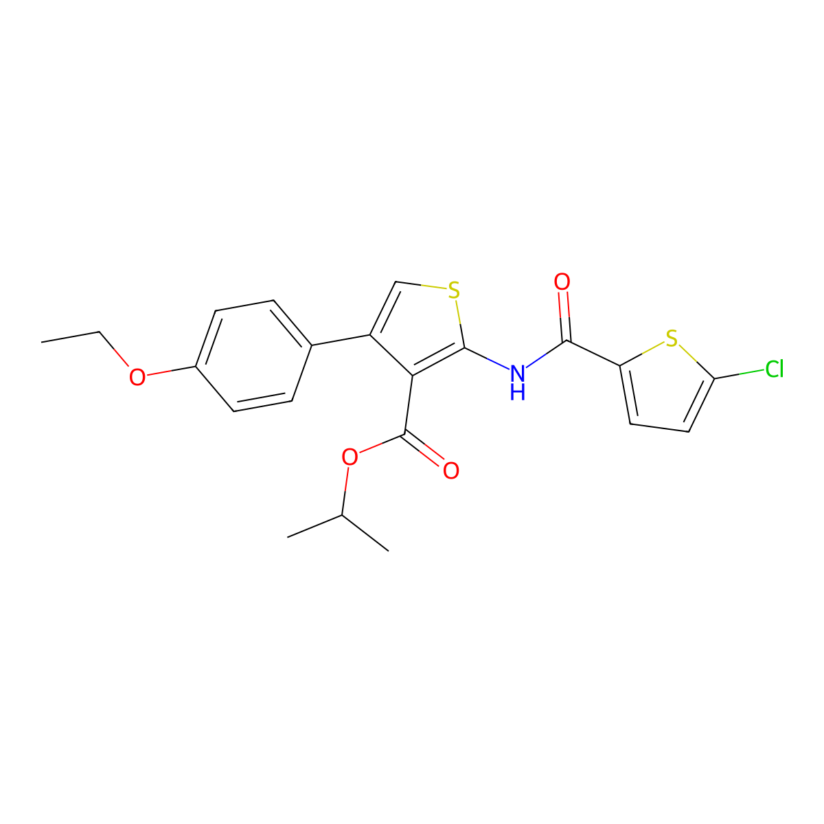 Isopropyl 2-{[(5-chloro-2-thienyl)carbonyl]amino}-4-(4-ethoxyphenyl)-3-thiophenecarboxylate molecular structure, CAS 444907-28-2