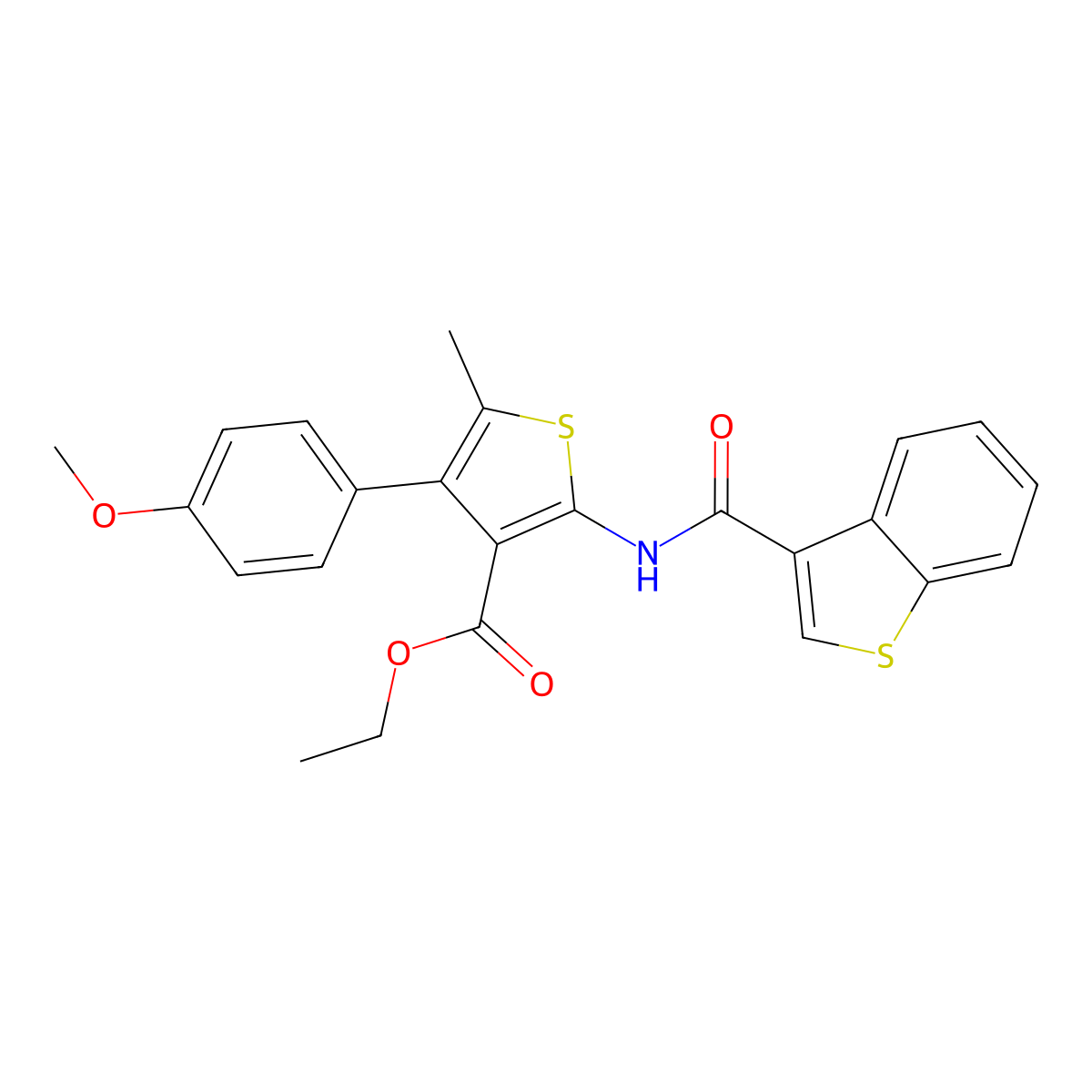 Ethyl 2-(1-benzothiophene-3-carbonylamino)-4-(4-methoxyphenyl)-5-methylthiophene-3-carboxylate molecular structure, CAS 444907-42-0
