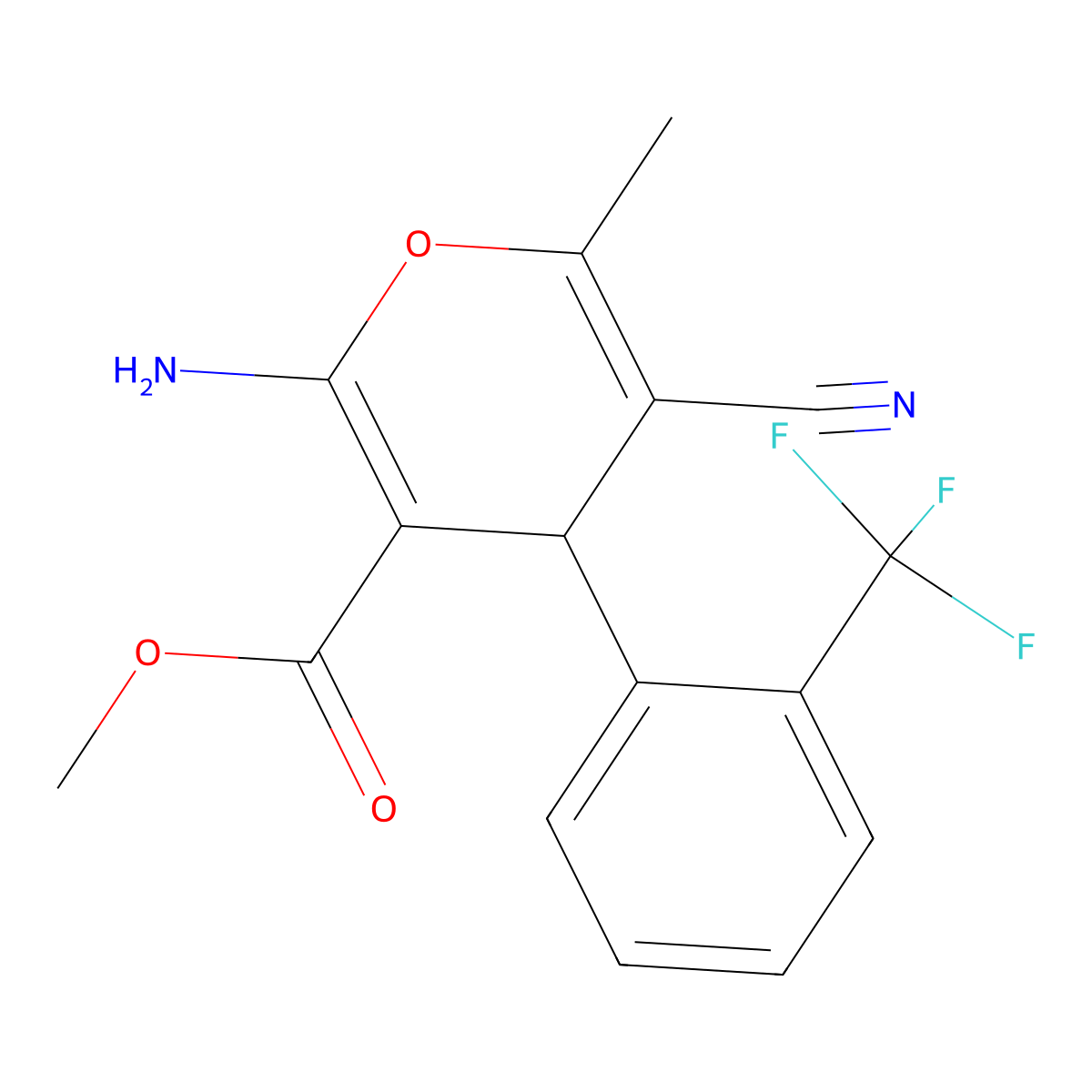 methyl 2-amino-5-cyano-6-methyl-4-[2-(trifluoromethyl)phenyl]-4H-pyran-3-carboxylate molecular structure, CAS 444907-91-9