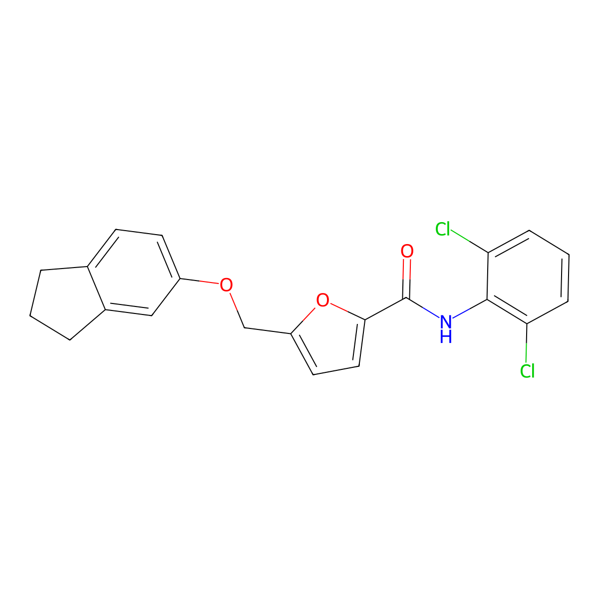 N-(2,6-dichlorophenyl)-5-(2,3-dihydro-1H-inden-5-yloxymethyl)furan-2-carboxamide molecular structure, CAS 444908-39-8