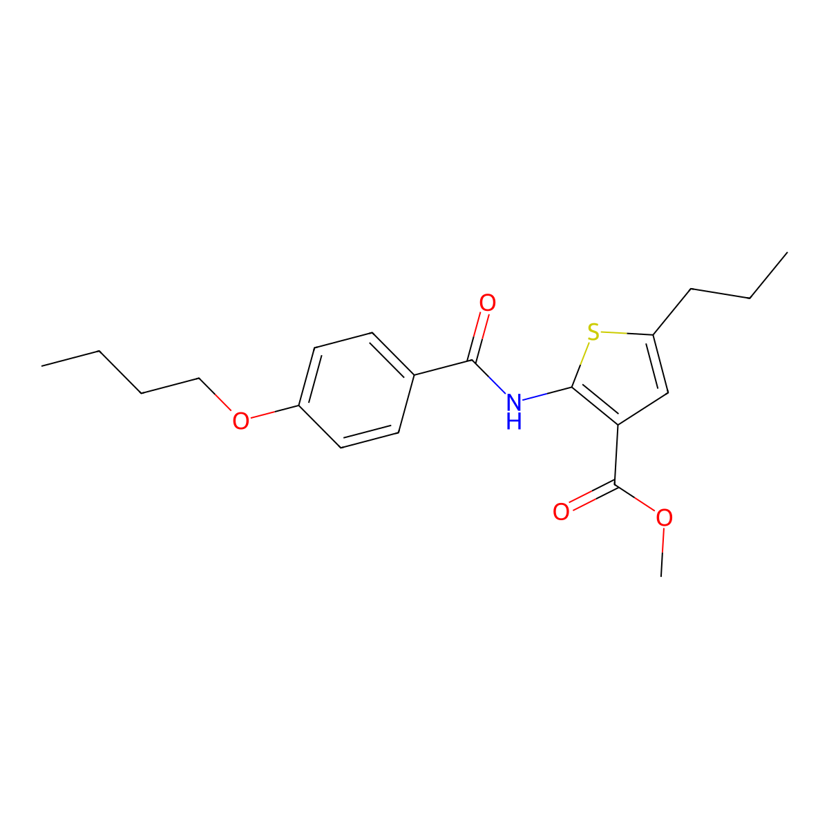 Methyl 2-[(4-butoxybenzoyl)amino]-5-propyl-3-thiophenecarboxylate molecular structure, CAS 444908-48-9