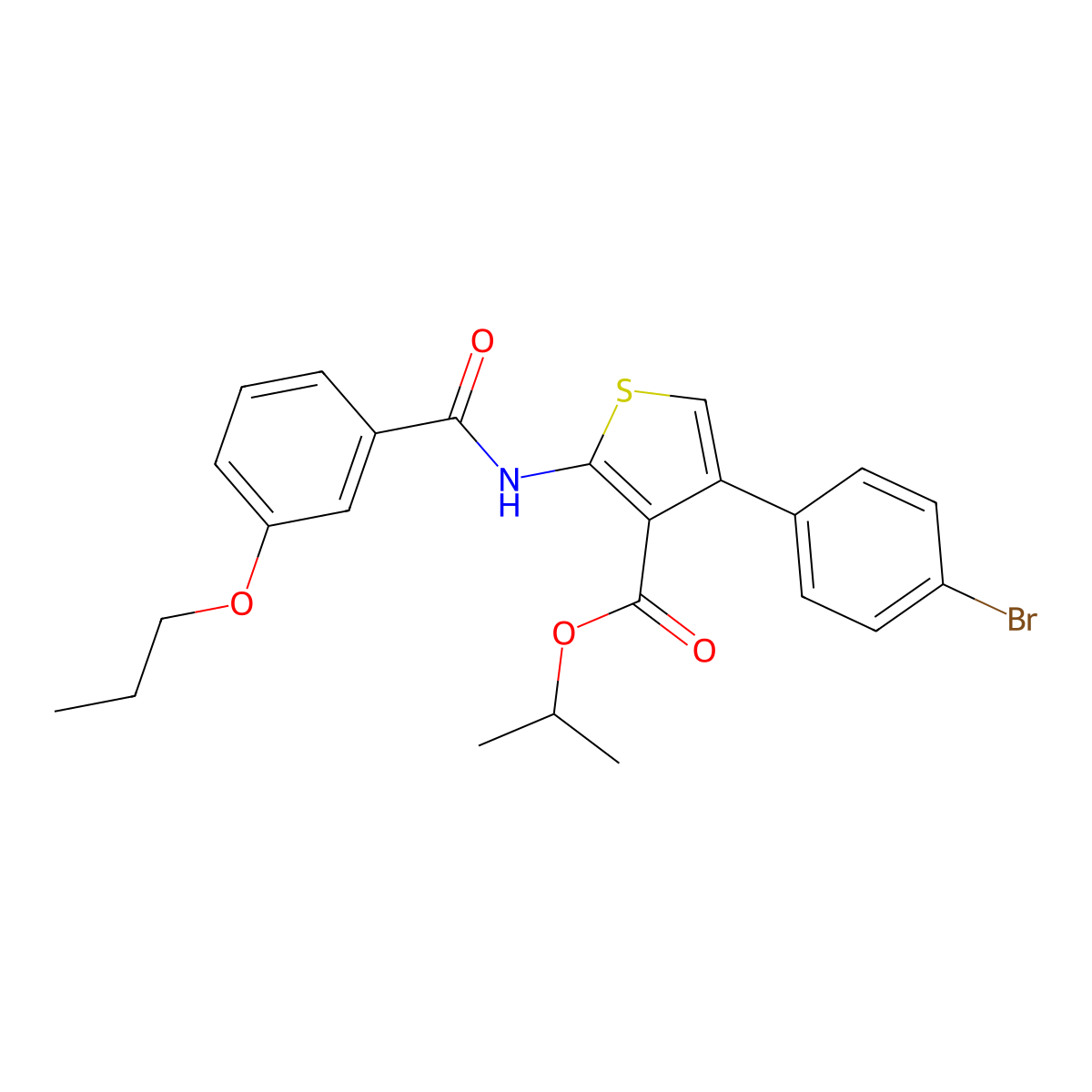 Isopropyl 4-(4-bromophenyl)-2-[(3-propoxybenzoyl)amino]-3-thiophenecarboxylate molecular structure, CAS 444908-51-4