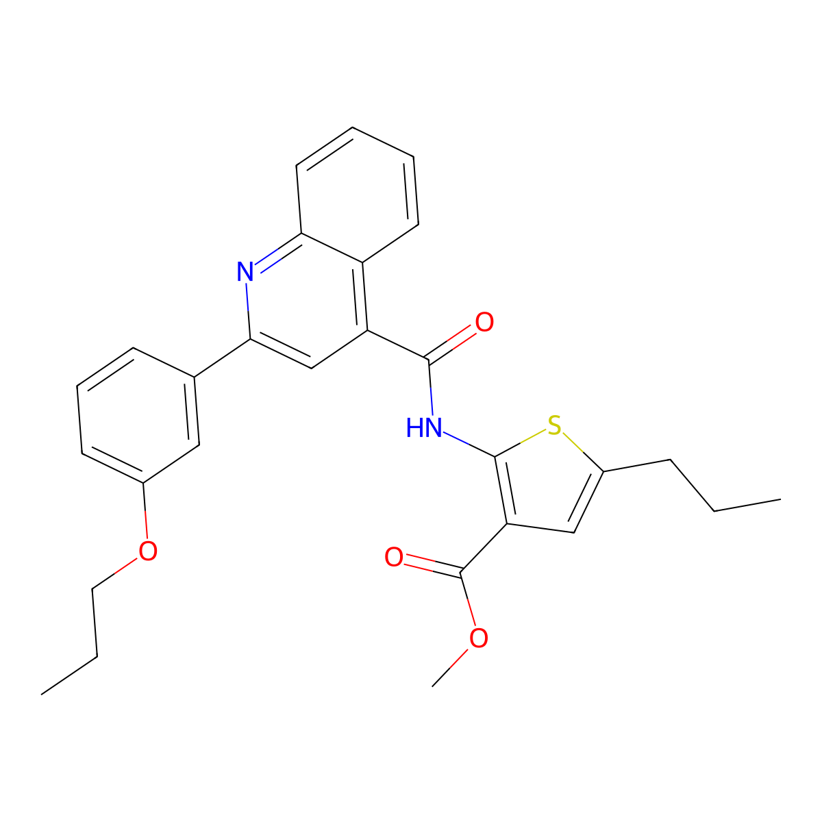 Methyl 2-({[2-(3-propoxyphenyl)quinolin-4-yl]carbonyl}amino)-5-propylthiophene-3-carboxylate molecular structure, CAS 444908-60-5