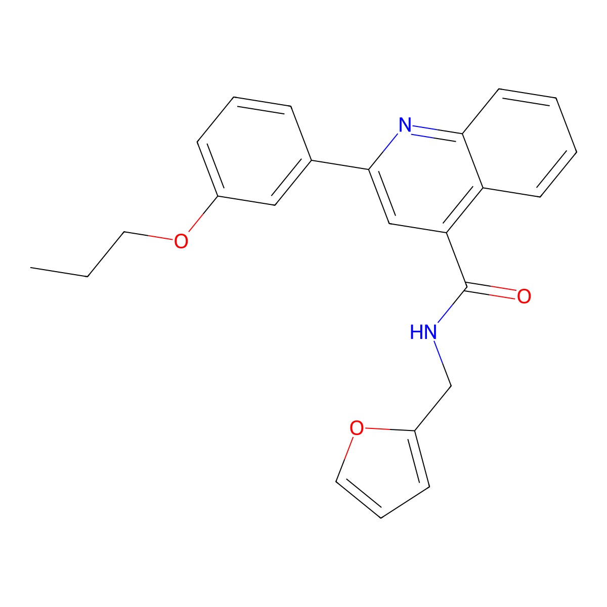 N-(furan-2-ylmethyl)-2-(3-propoxyphenyl)quinoline-4-carboxamide molecular structure, CAS 444908-61-6