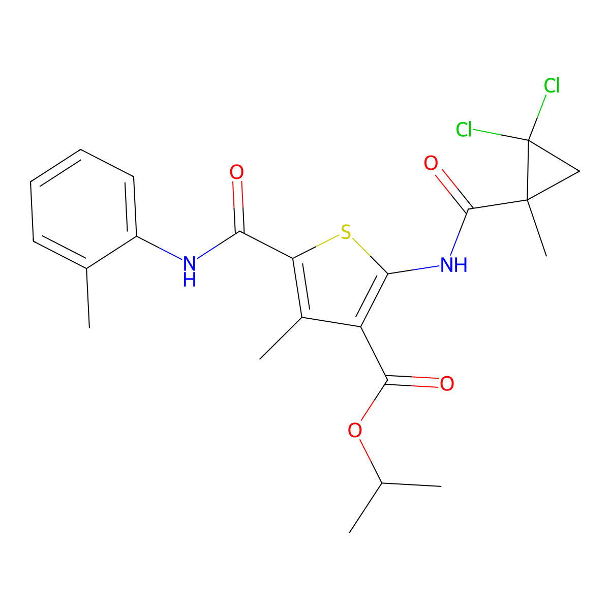 Isopropyl 2-{[(2,2-dichloro-1-methylcyclopropyl)carbonyl]amino}-4-methyl-5-(2-toluidinocarbonyl)thiophene-3-carboxylate molecular structure, CAS 444908-62-7