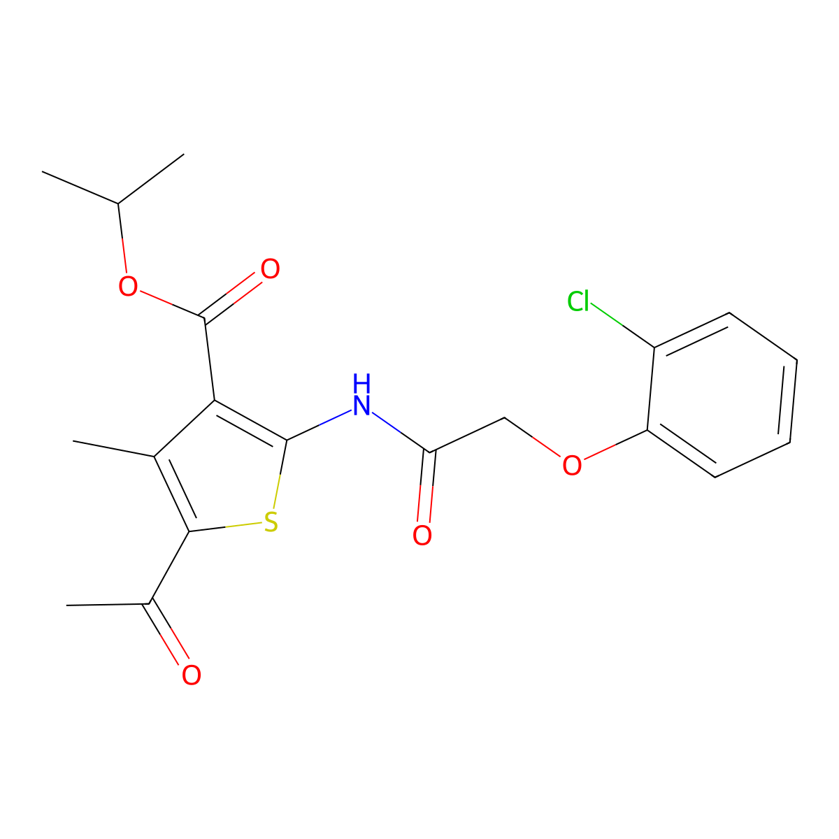 Isopropyl 5-acetyl-2-{[(2-chlorophenoxy)acetyl]amino}-4-methylthiophene-3-carboxylate molecular structure, CAS 444908-65-0