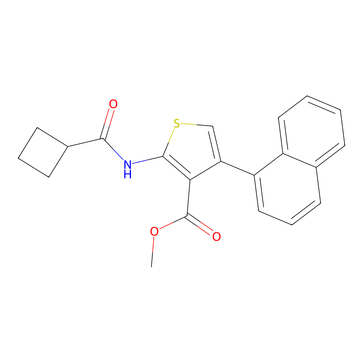 Methyl 2-(cyclobutanecarbonylamino)-4-naphthalen-1-ylthiophene-3-carboxylate molecular structure, CAS 444908-72-9